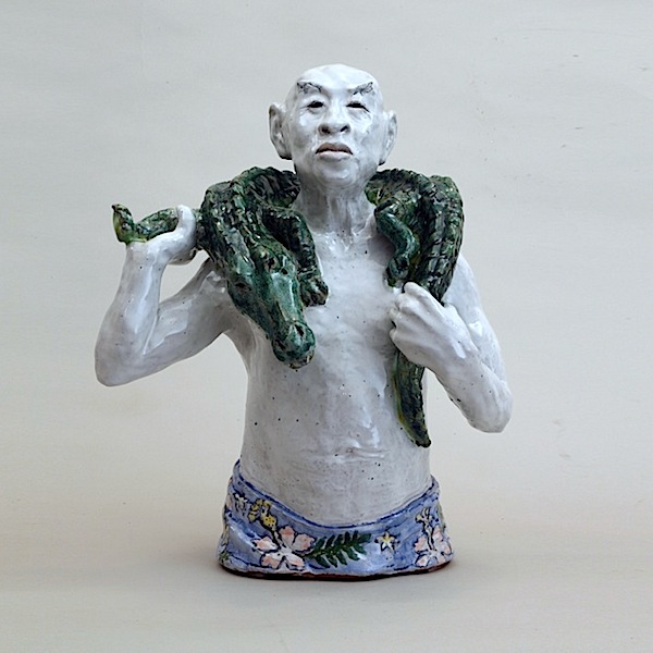 Rosi Steinbach: Retter /White Knight, 2015, ceramic, glazed, painted, height 37 cm

